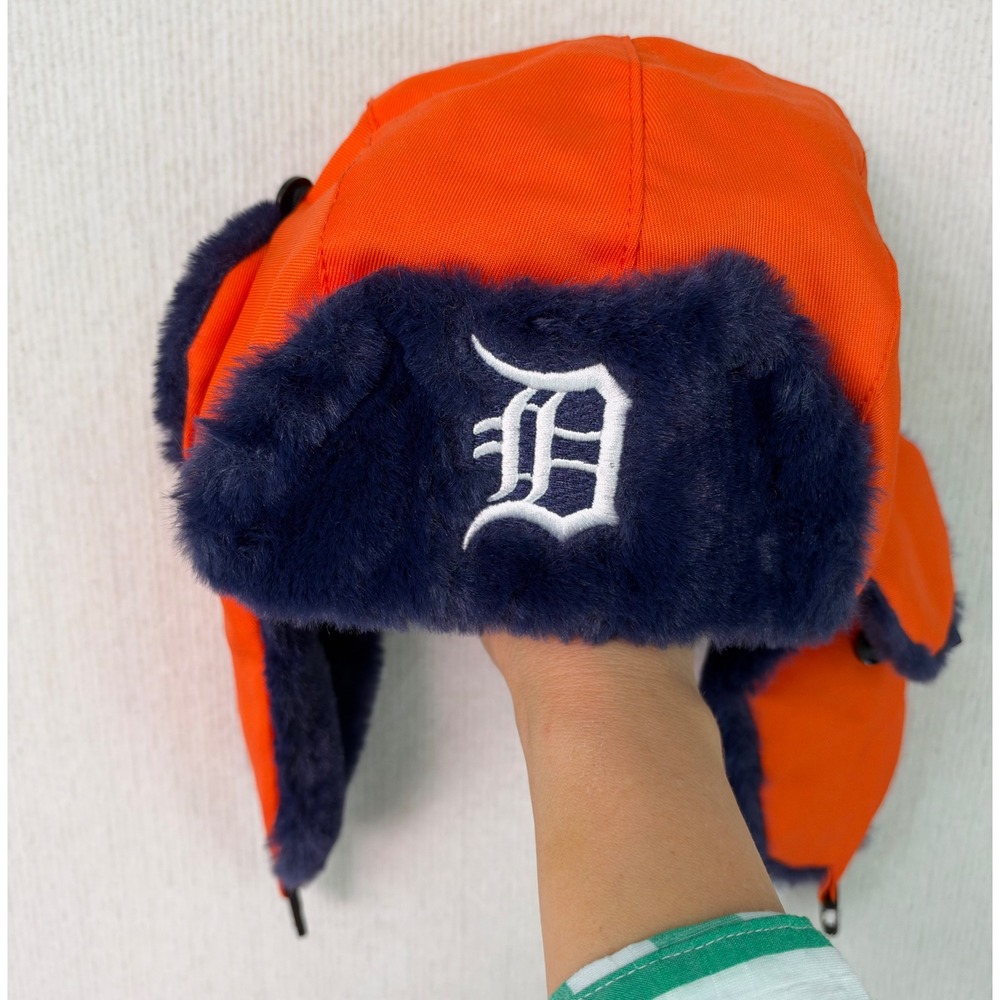 Detroit Tigers Fox Sports April in the D Trapper Hat Orange Faux Fur OSFM 0460